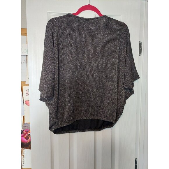 Espresso Womens Sparkly Dolman Sleeve Top L Polyester/Spandex Black & Silver - Picture 3 of 3